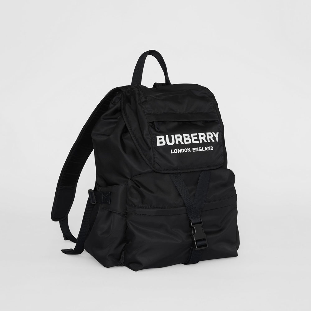 Burberry Logo Print Nylon Backpack in Black 80106081 - Photo-3