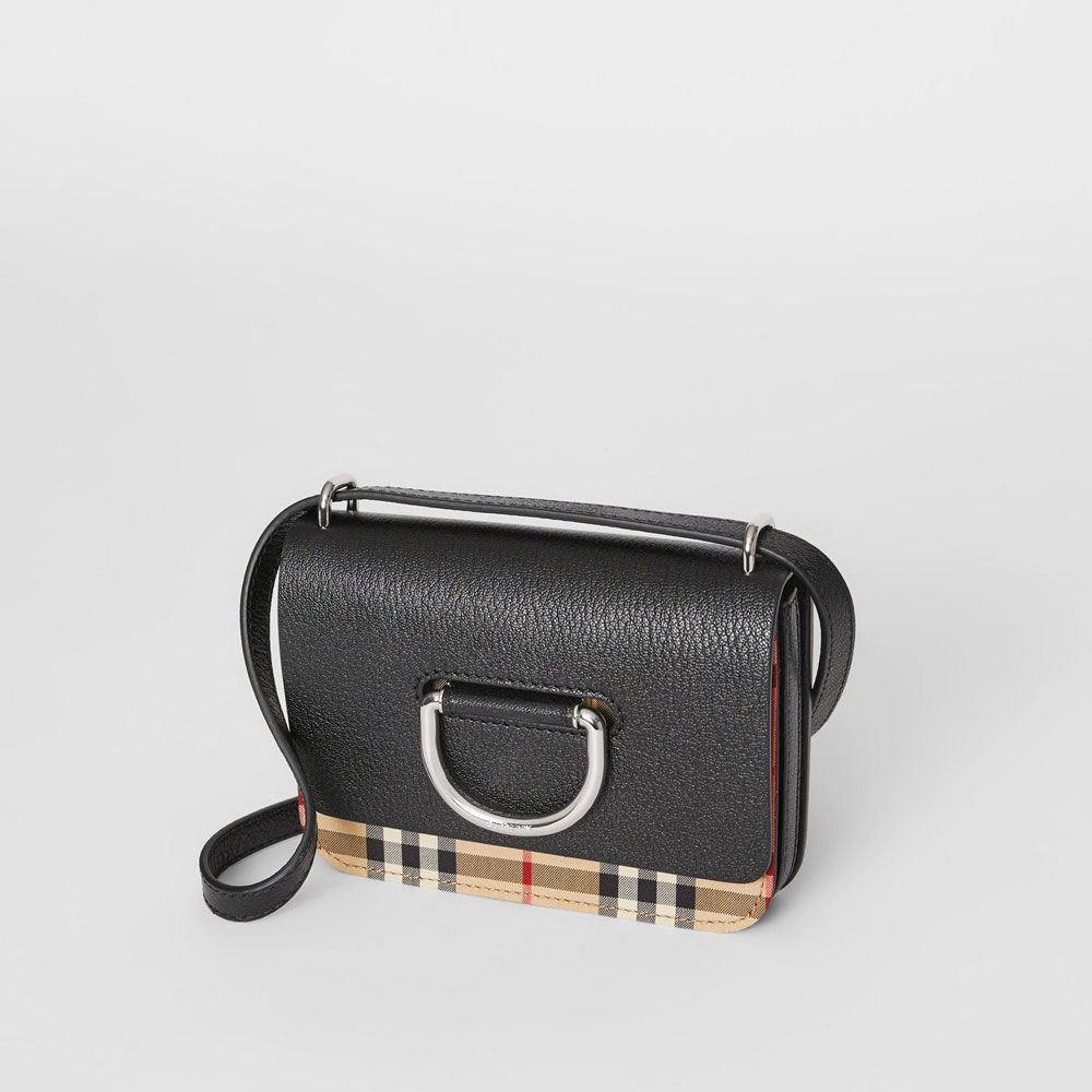 Burberry The Mini Vintage Check and Leather D-ring Bag in Black 80109591 - Photo-2