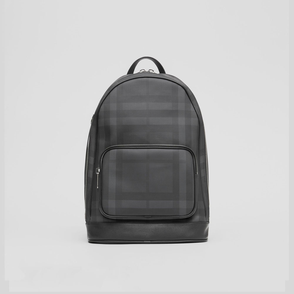 Burberry London Check and Leather Backpack in Dark Charcoal 80139881