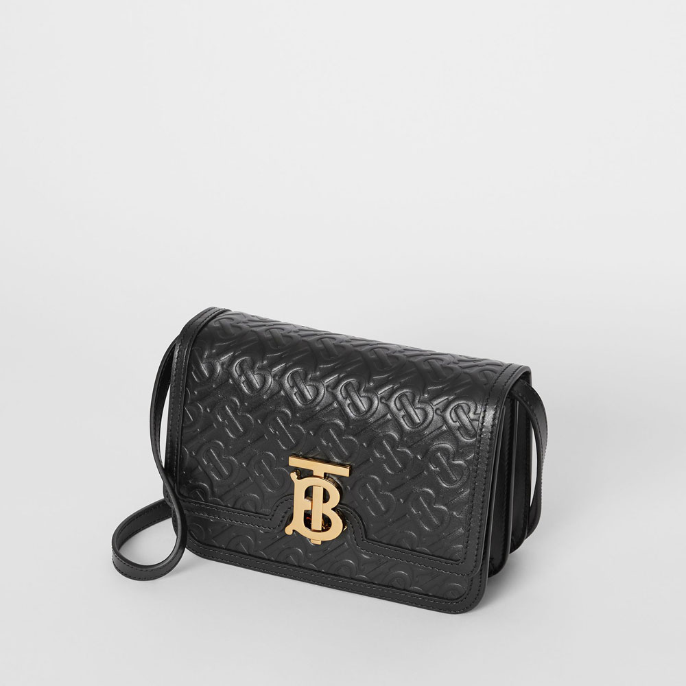 Burberry Small Monogram Leather TB Bag in Black 80140871 - Photo-2