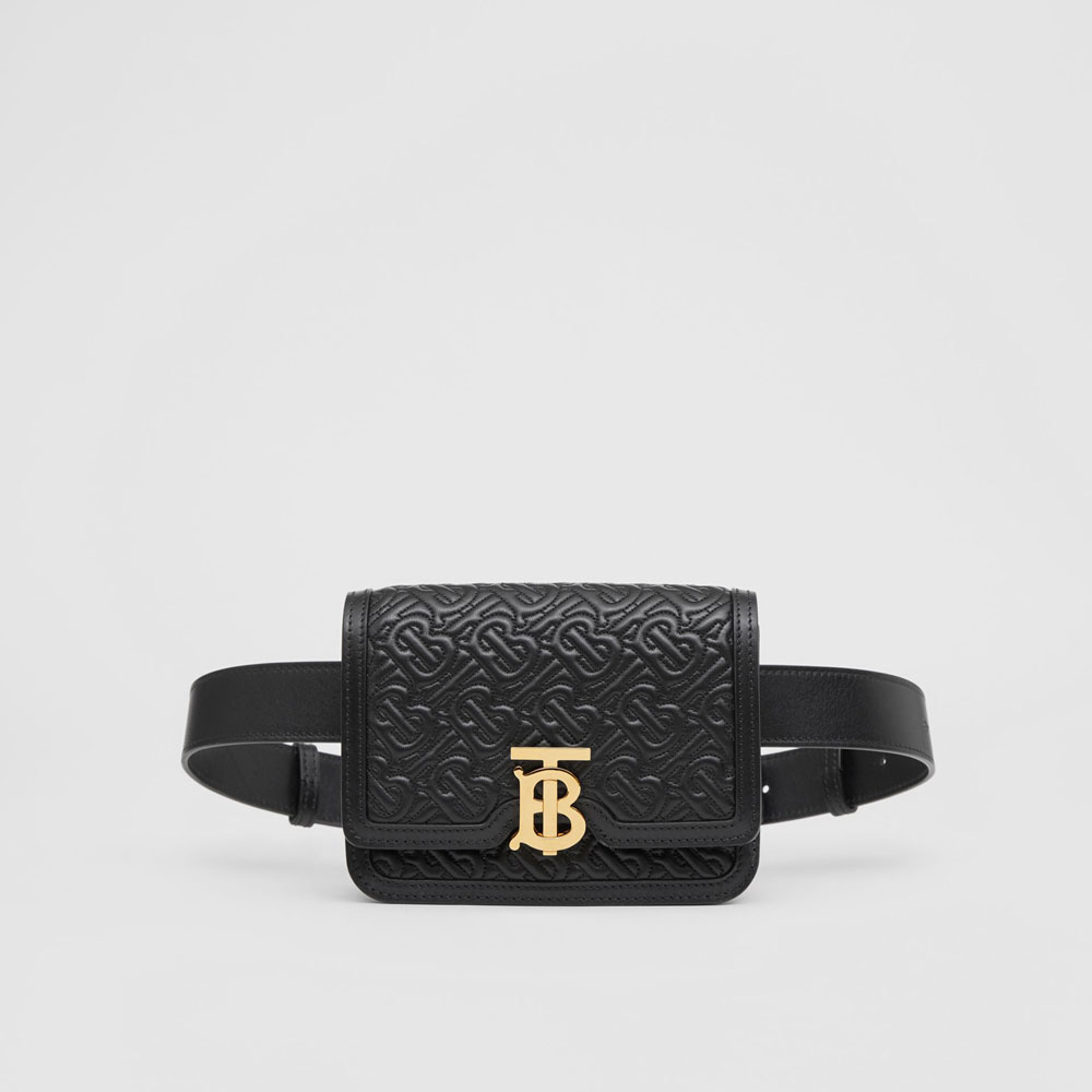 Burberry Belted Quilted Monogram Lambskin TB Bag in Black 80148281