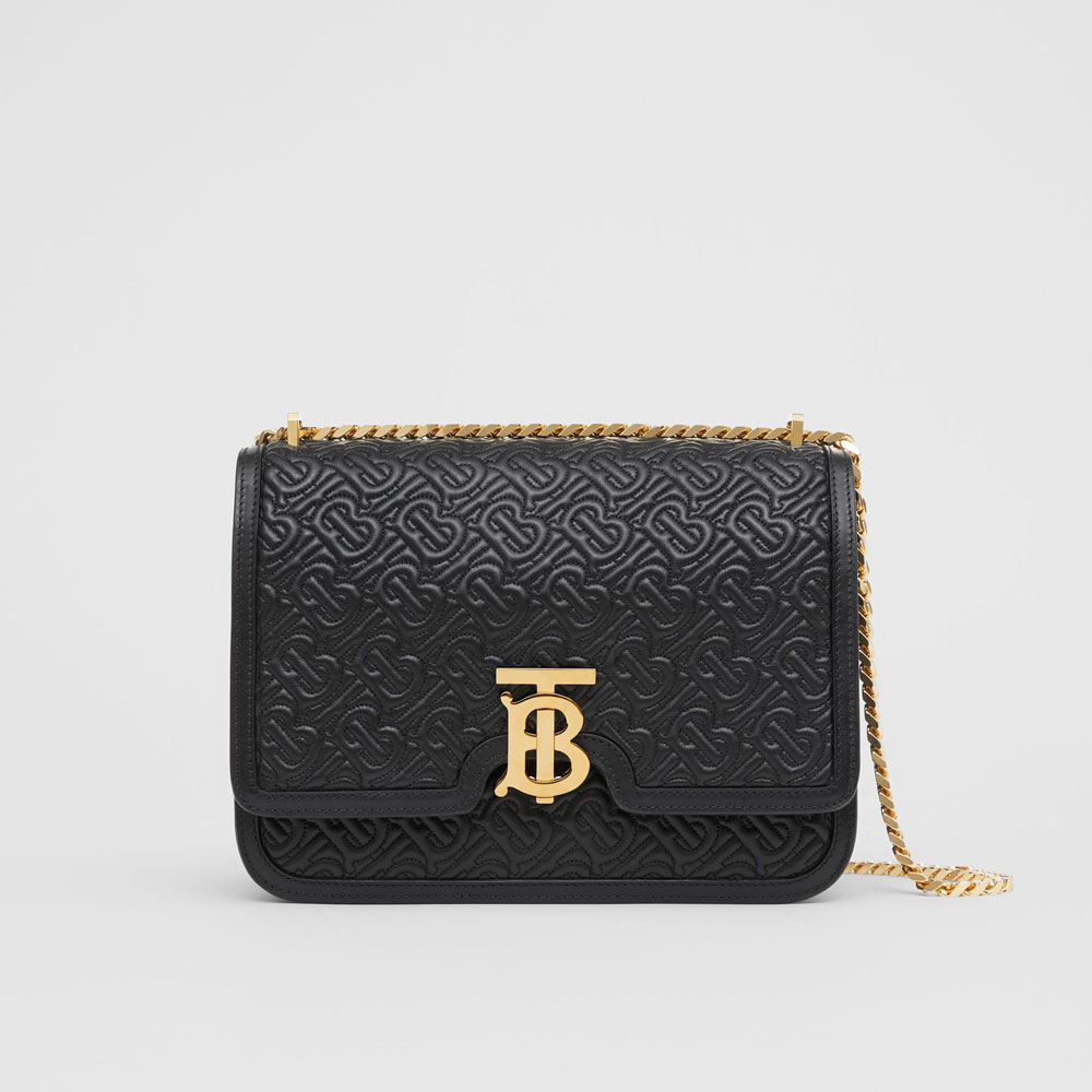 Burberry Medium Quilted Monogram Lambskin TB Bag in Black 80149311