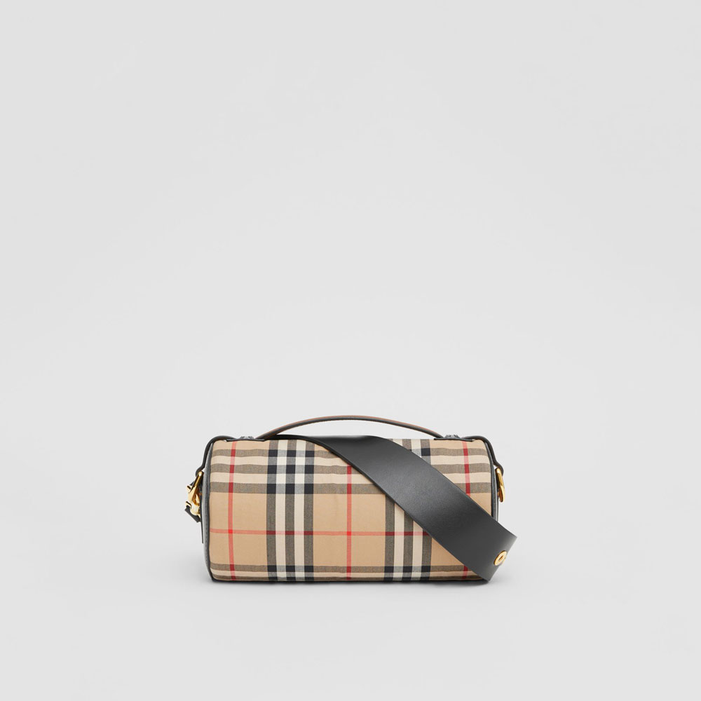Burberry The Vintage Check and Leather Barrel Bag 80150751 - Photo-4