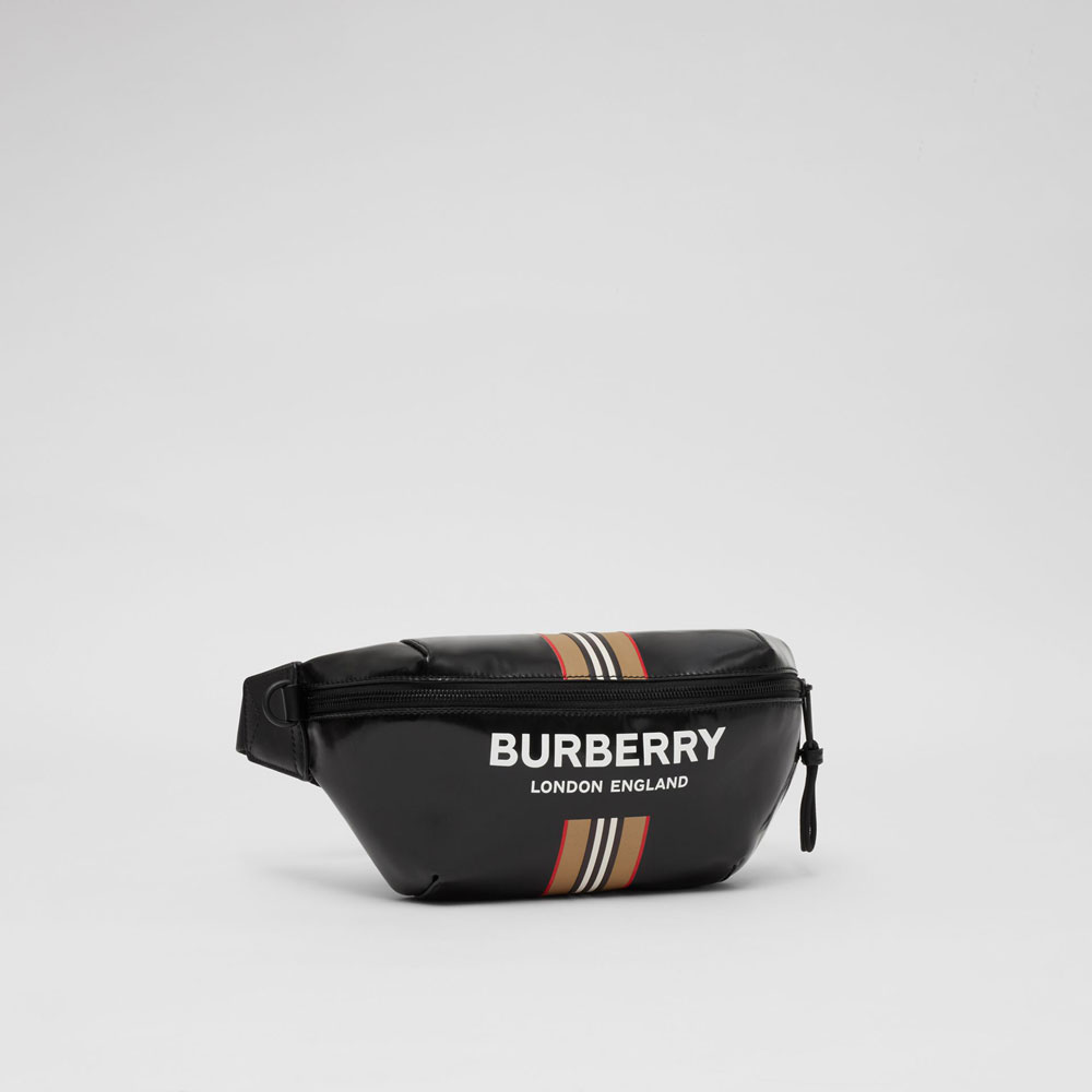 Burberry Logo and Icon Stripe Print Sonny Bum Bag in Black 80300181 - Photo-2