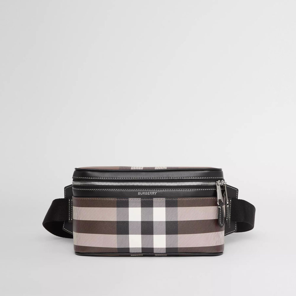 Burberry Check Print Leather Cube Bum Bag in Dark Birch Brown 80355071