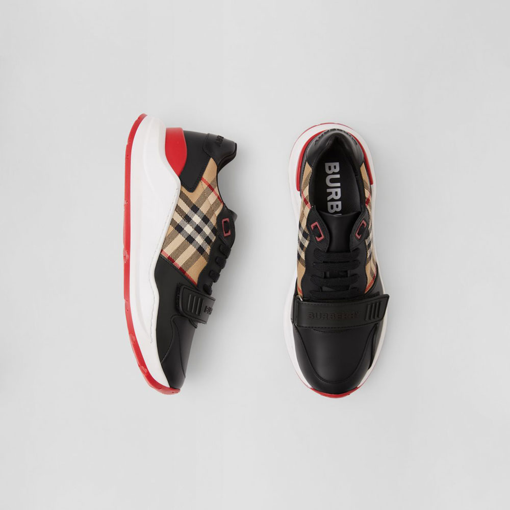 Burberry Leather and Vintage Check Cotton Sneakers 80381841 - Photo-2