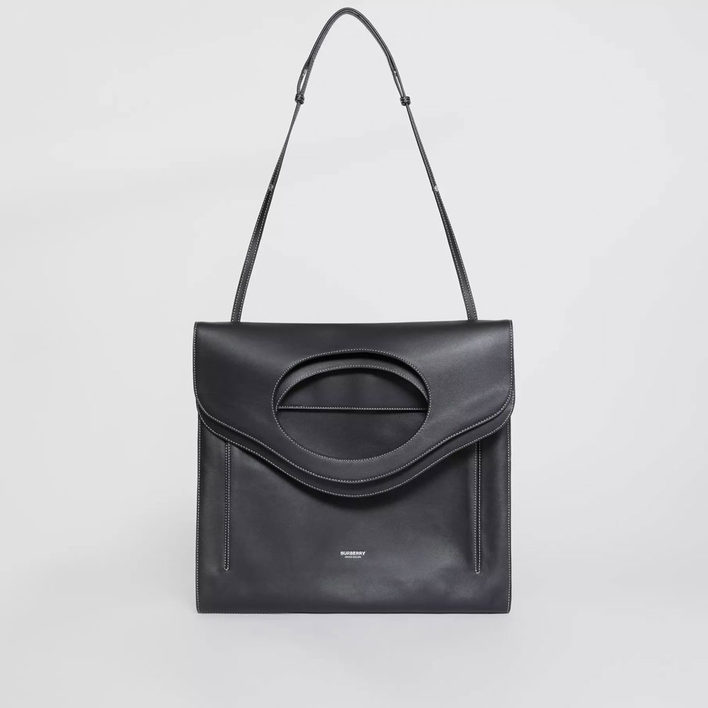 Burberry Topstitched Leather Flat Pocket Bag in Black 80403061