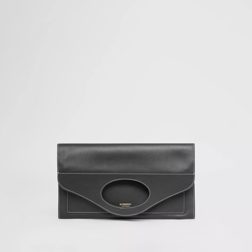 Burberry Small Topstitched Leather Pocket Clutch in Black 80412511