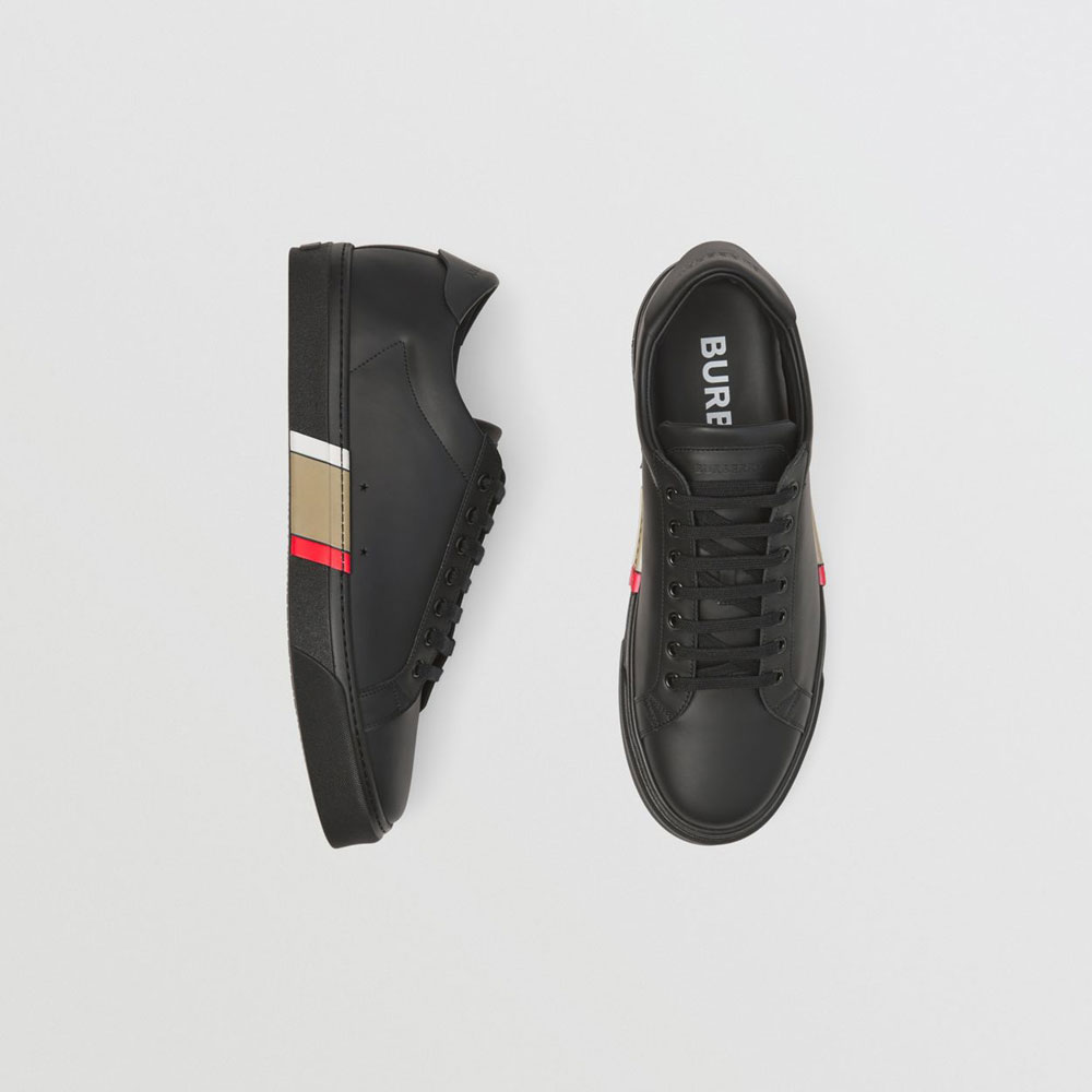 Burberry Stripe Detail Leather Sneakers in Black 80421721 - Photo-2