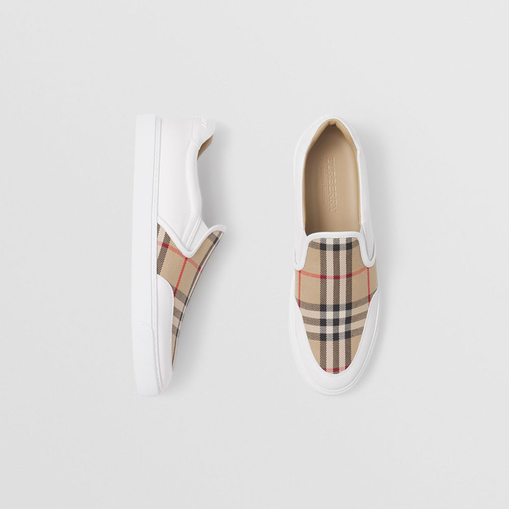 Burberry Leather and Vintage Check Slip on Sneakers 80432121 - Photo-2