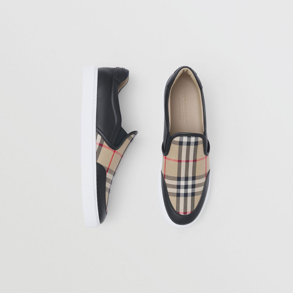 Burberry Leather and Vintage Check Slip on Sneakers 80432131 - Photo-2