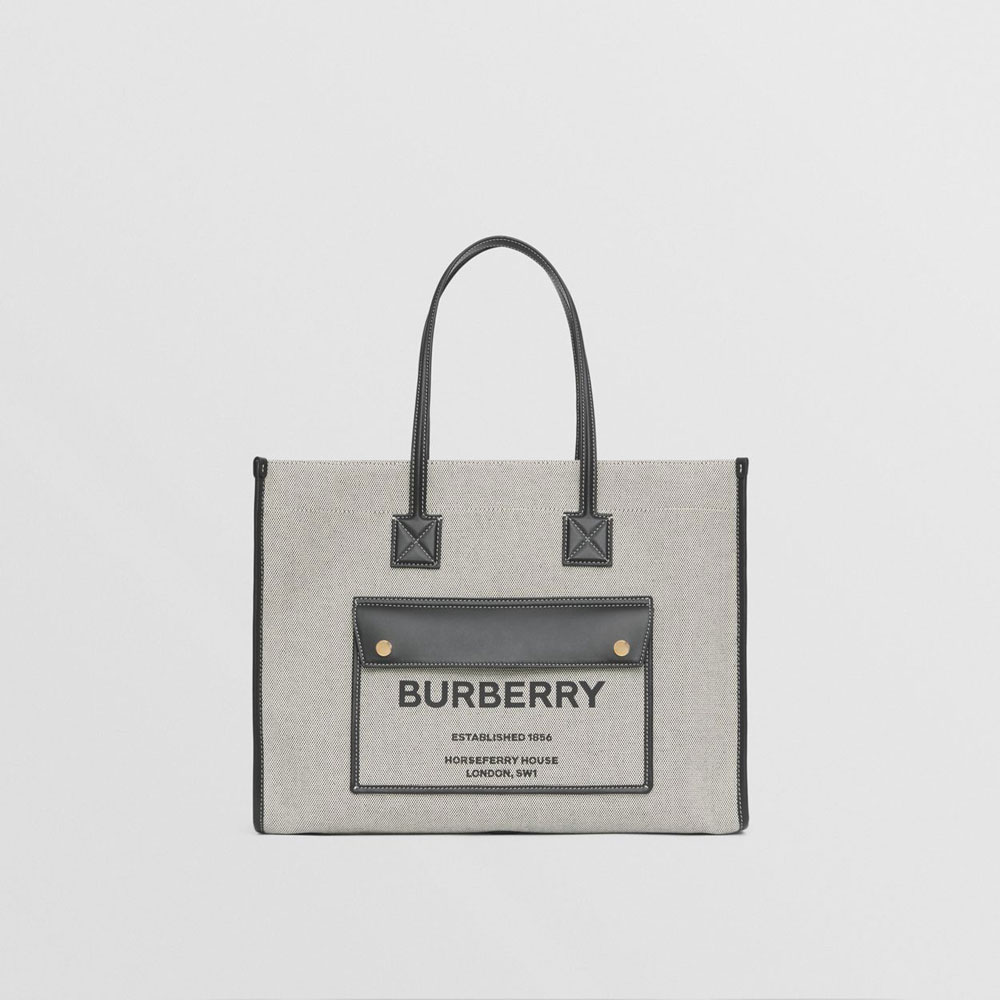 Burberry Medium Two tone Canvas and Leather Freya Tote 80441281