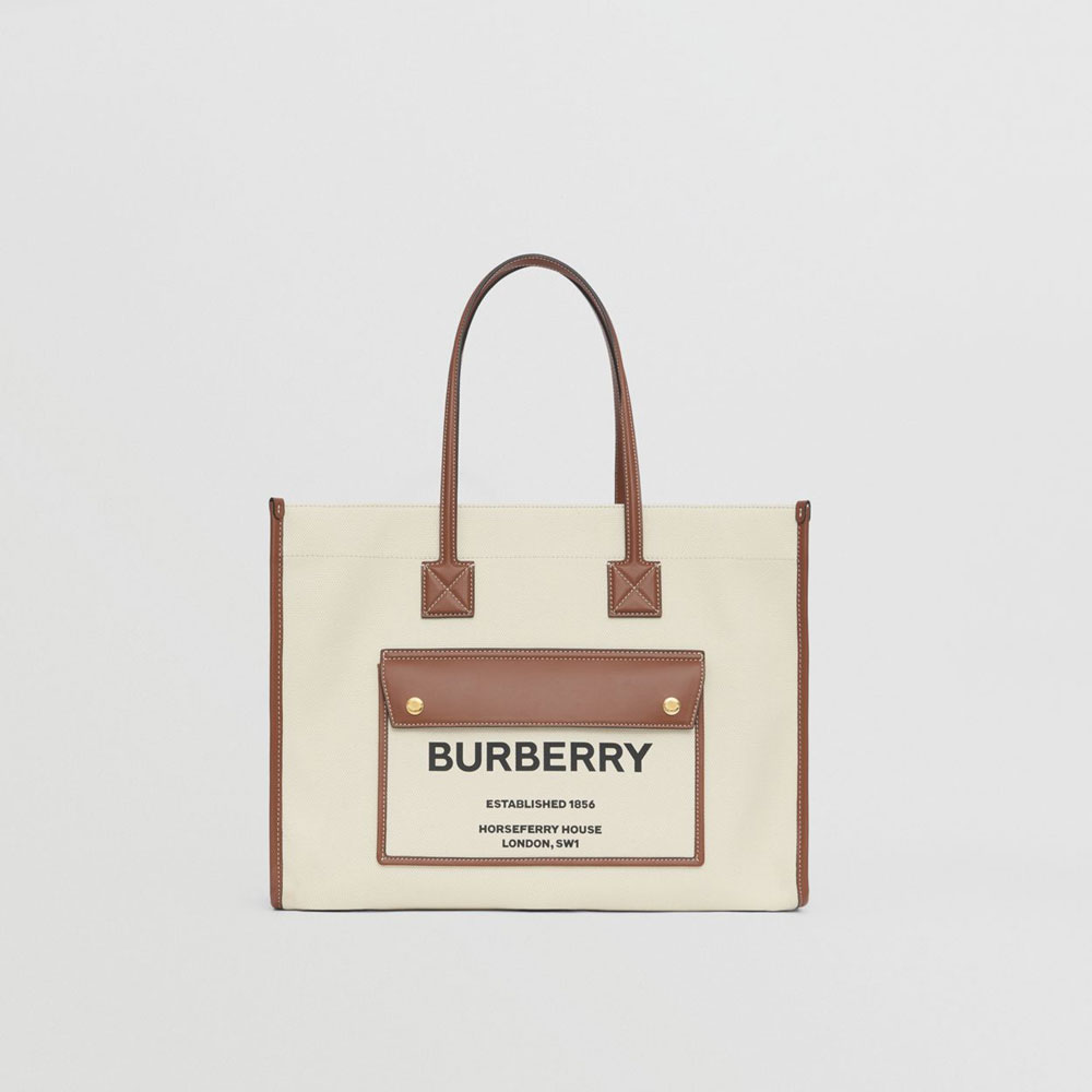 Burberry Medium Two tone Canvas and Leather Freya Tote 80441291