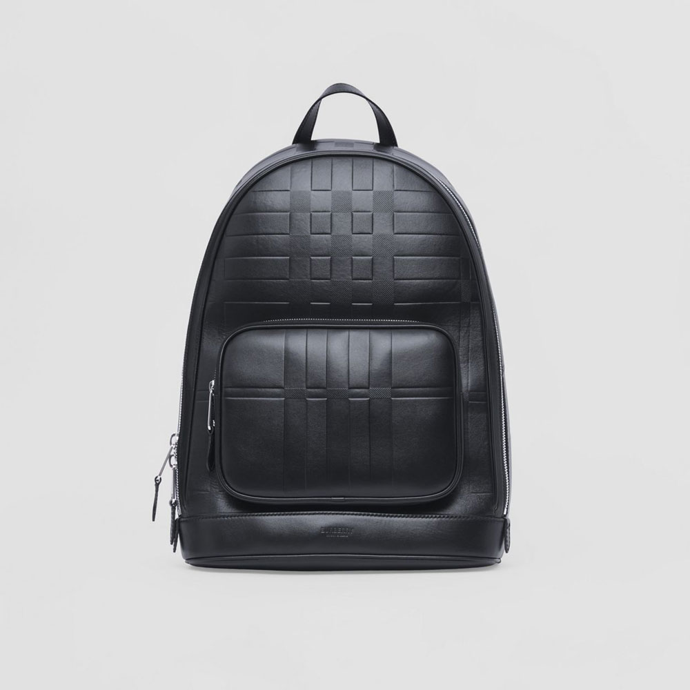 Burberry Embossed Check Leather Backpack in Black 80460151