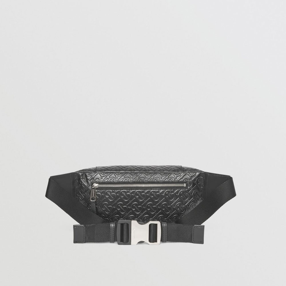 Burberry Embossed Monogram Leather Sonny Bum Bag in Black 80485641 - Photo-3