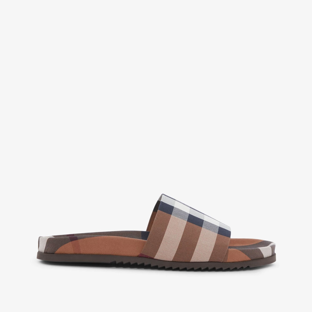 Burberry Check Cotton Slides in Birch Brown 80490181 - Photo-2