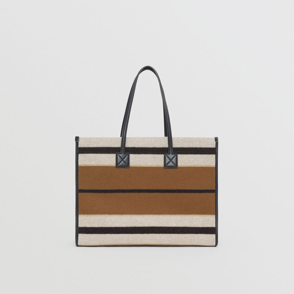 Burberry Medium Striped Wool and Leather Freya Tote 80490661 - Photo-3