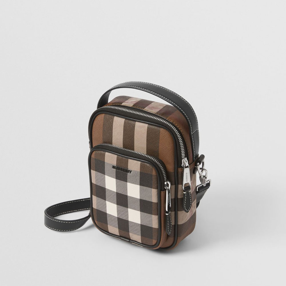 Burberry Check and Leather Crossbody Bag in Dark Birch Brown 80491181 - Photo-2