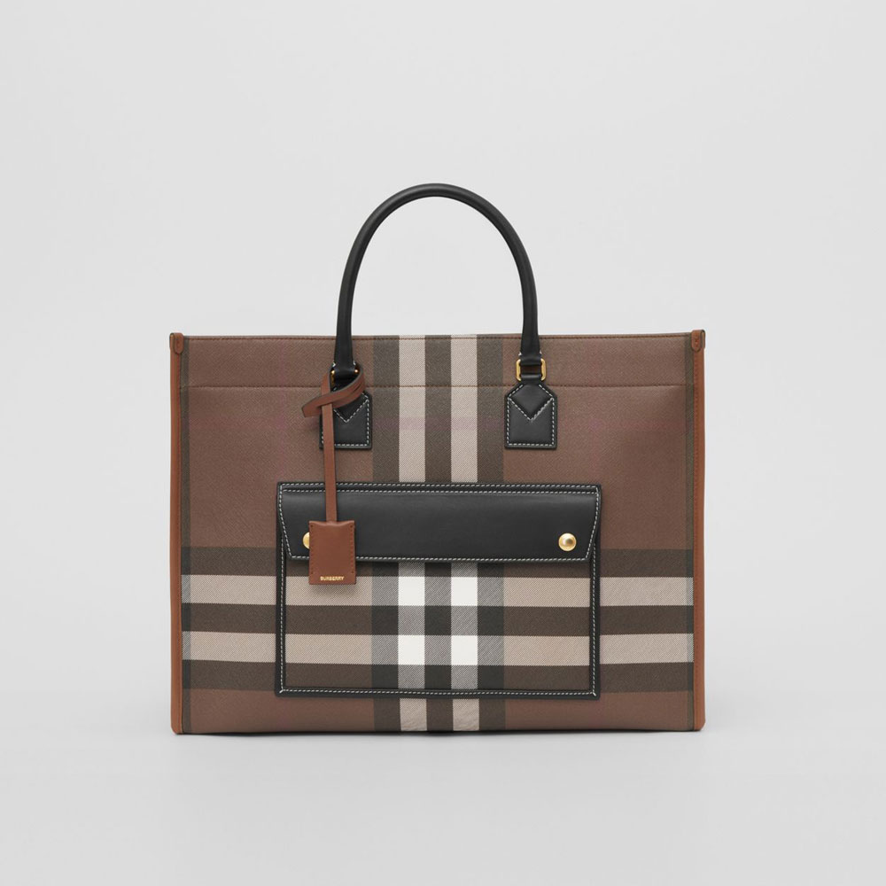 Burberry Check and Leather Medium Freya Tote Brown 80523311