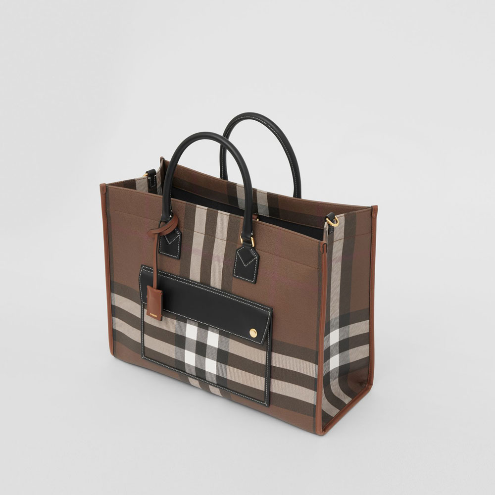 Burberry Check and Leather Medium Freya Tote Brown 80523311 - Photo-2