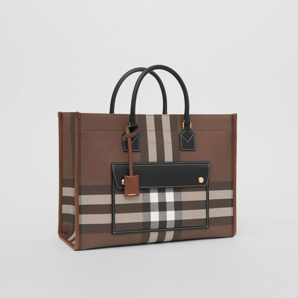Burberry Check and Leather Medium Freya Tote Brown 80523311 - Photo-3