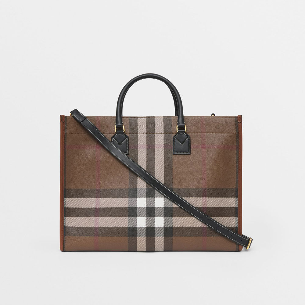 Burberry Check and Leather Medium Freya Tote Brown 80523311 - Photo-4