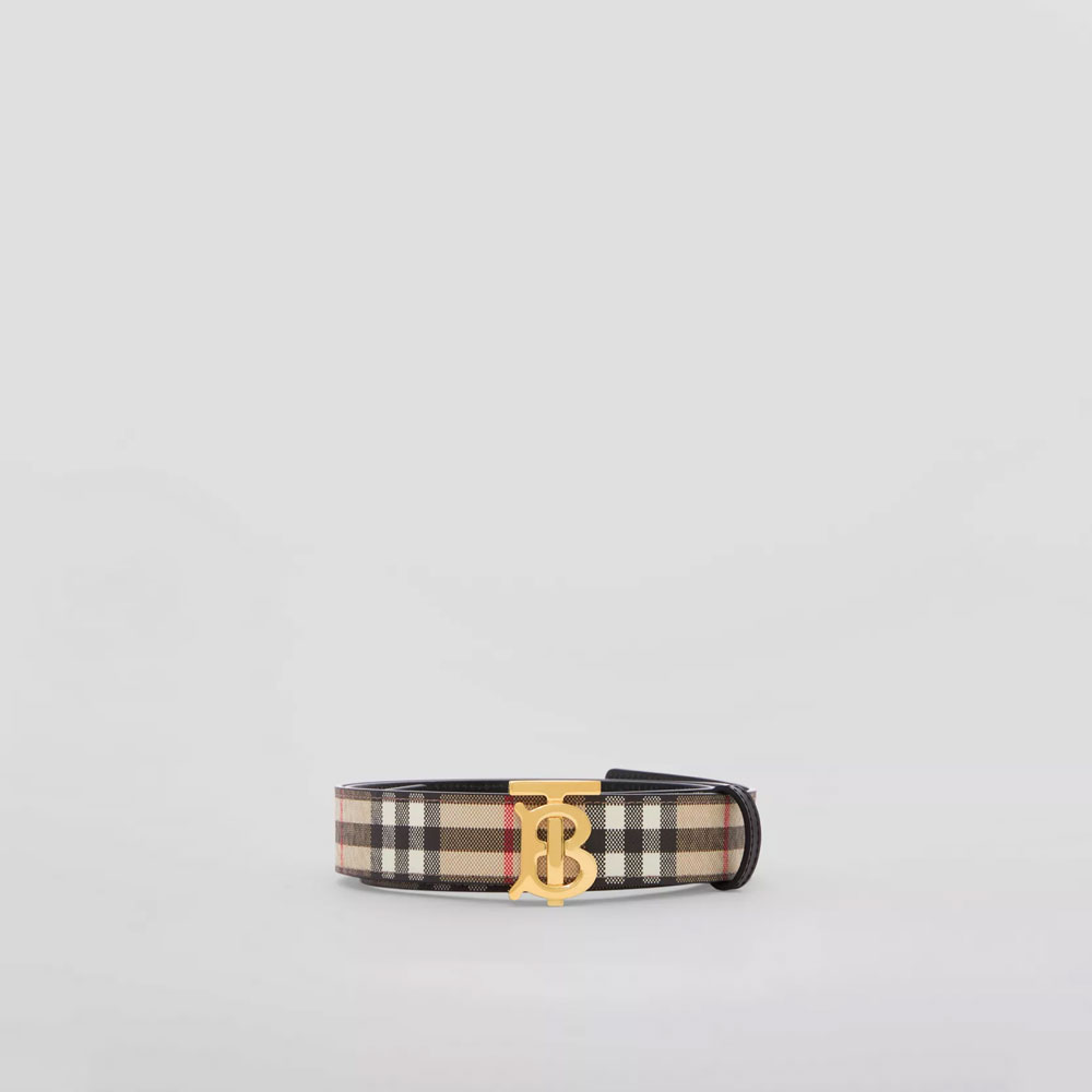 Burberry Reversible Vintage Check and Leather TB Belt 80524821 - Photo-2