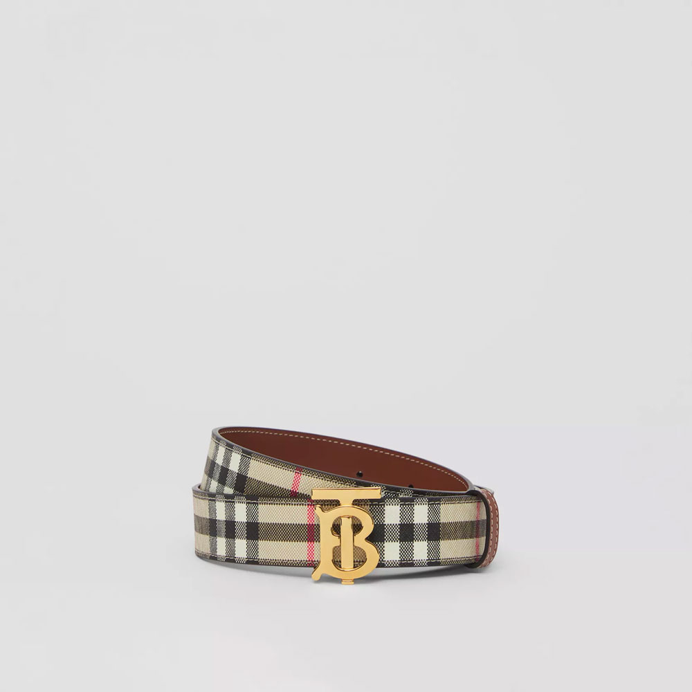 Burberry Reversible Vintage Check and Leather TB Belt 80524831