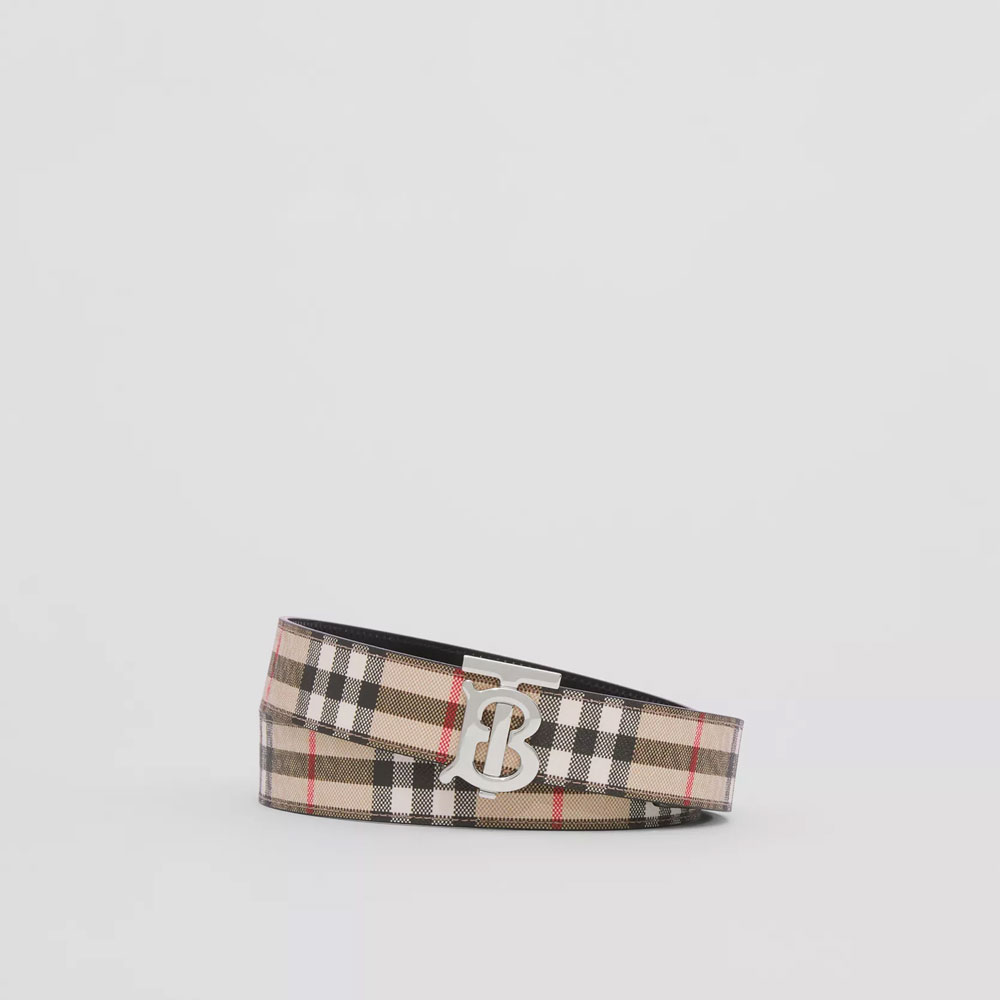 Burberry Reversible Vintage Check and Leather TB Belt 80525311