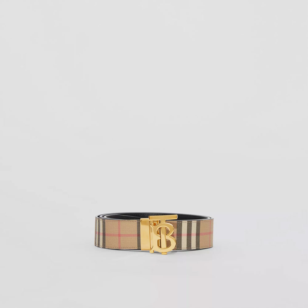 Burberry Reversible Vintage Check and Leather TB Belt 80548851 - Photo-2