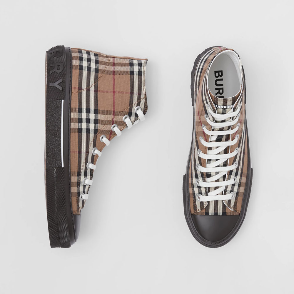 Burberry Check Cotton High-top Sneakers 80556611 - Photo-2