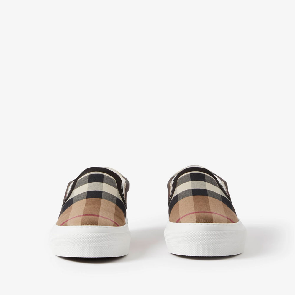 Burberry Check Cotton Sneakers in Birch Brown 80567621 - Photo-2
