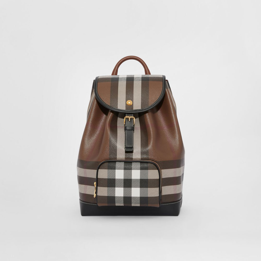 Burberry Check and Leather Backpack in Dark Birch Brown 80585981