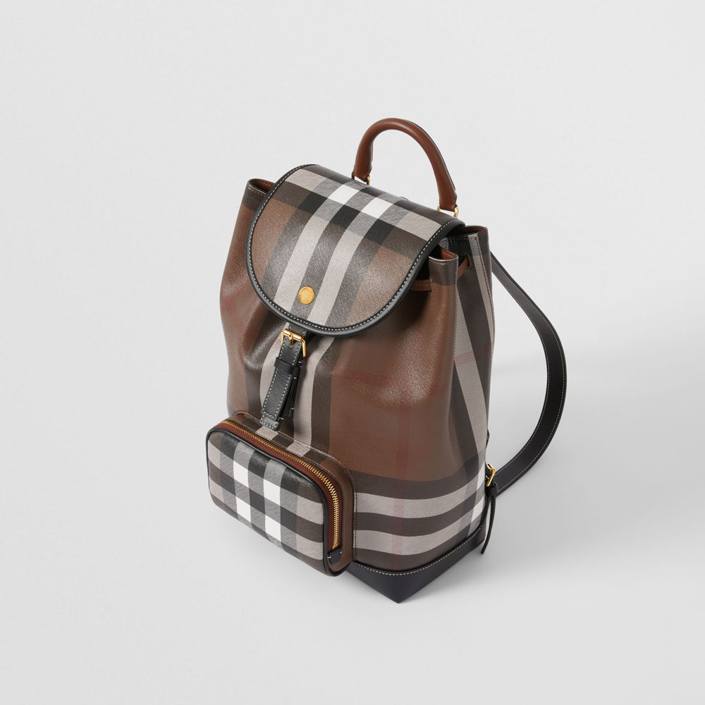 Burberry Check and Leather Backpack in Dark Birch Brown 80585981 - Photo-2