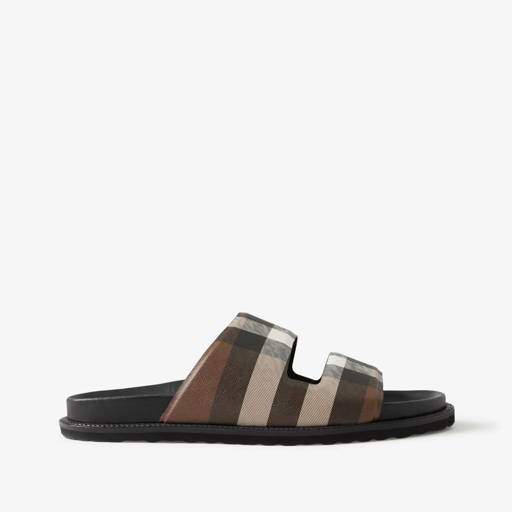 Burberry Cut-out Detail Check Cotton Canvas Slides 80648091 - Photo-2