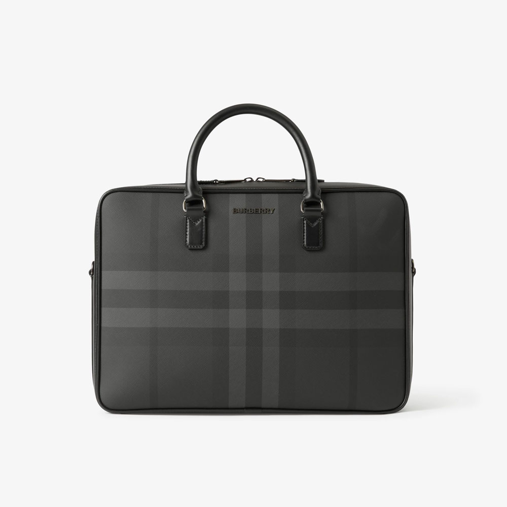 Burberry Charcoal Check and Leather Briefcase 80653381