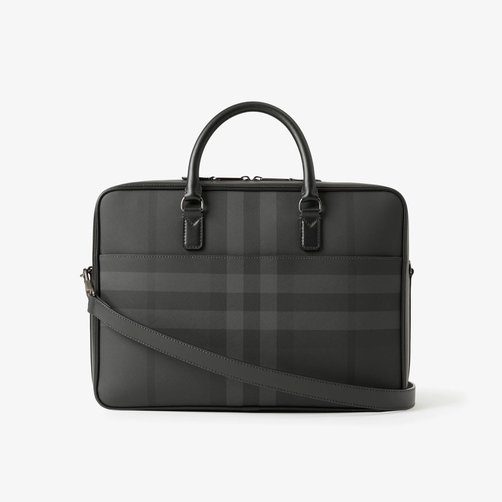 Burberry Charcoal Check and Leather Briefcase 80653381 - Photo-3