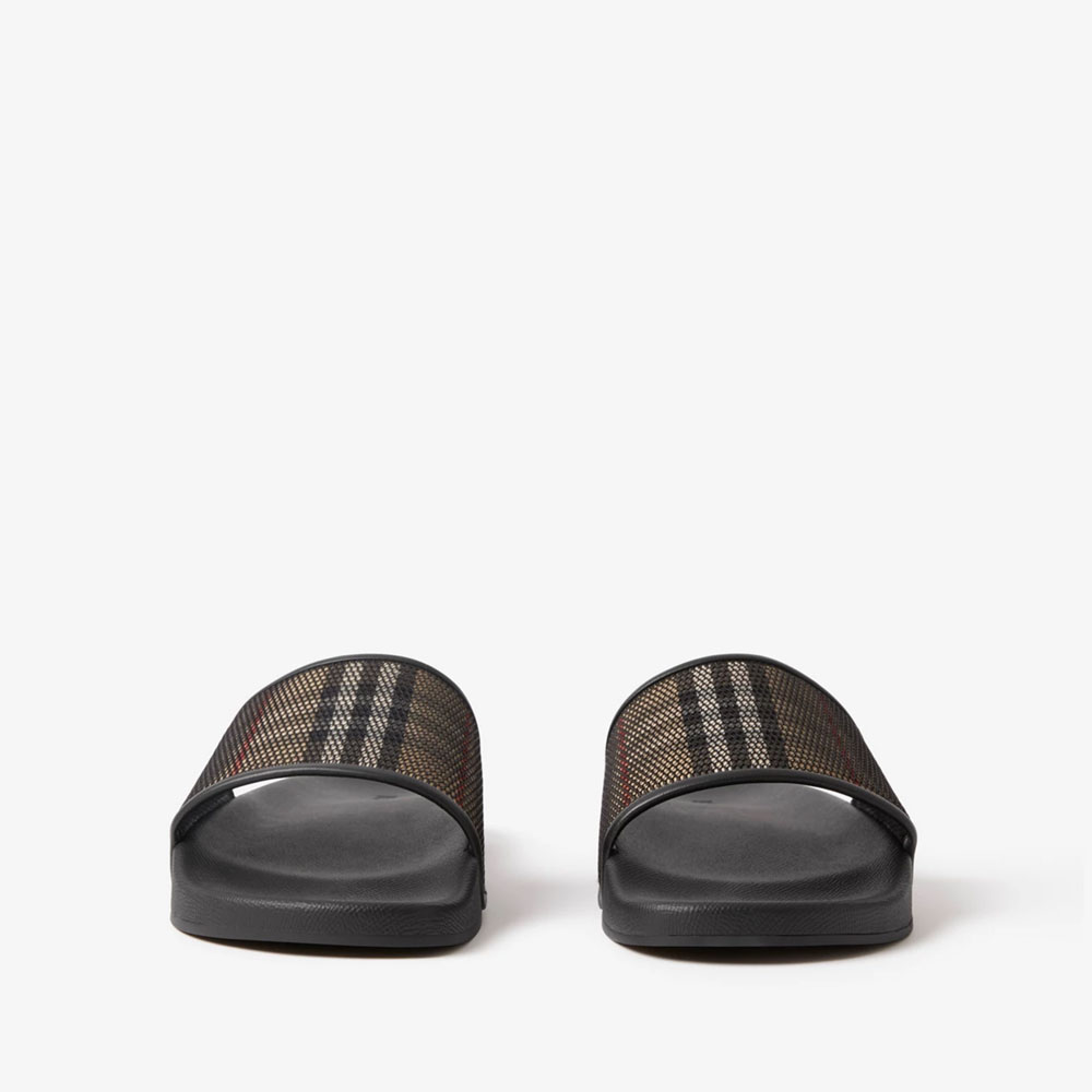 Burberry Check Cotton and Mesh Slides in Archive Beige 80655781 - Photo-2