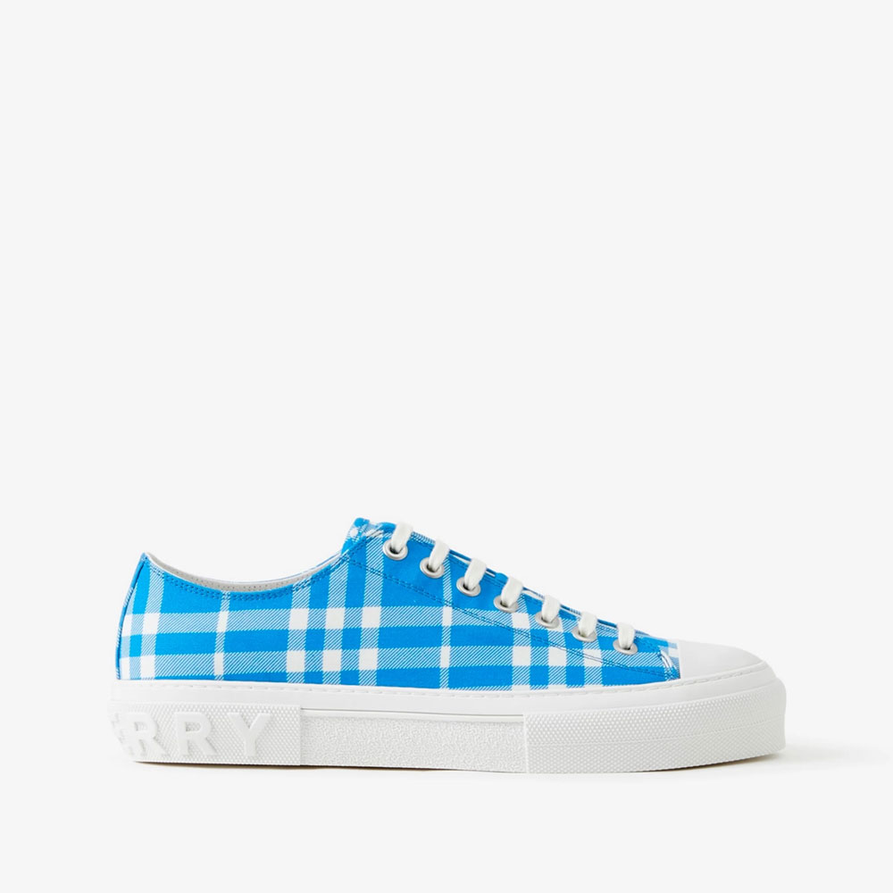 Burberry Check Cotton Sneakers in Vivid Blue 80669671 - Photo-2
