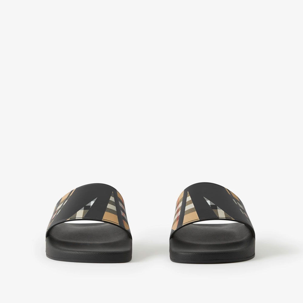 Burberry Sliced Check Print Slides in Black 80707351 - Photo-2