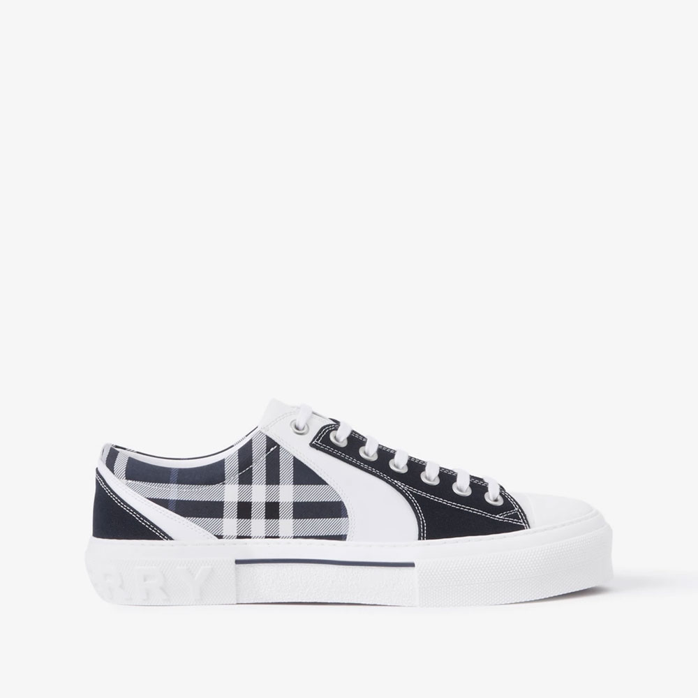 Burberry Check Cotton and Leather Sneakers 80708321 - Photo-2