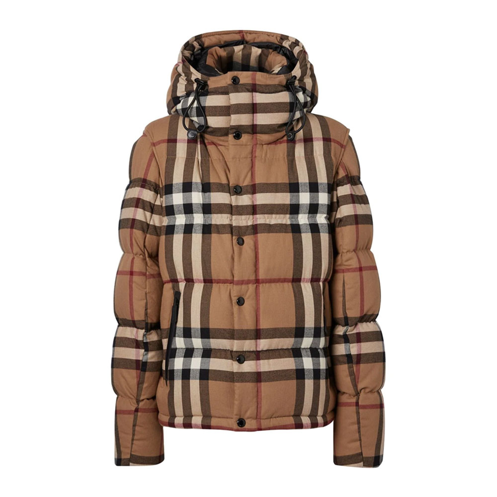 Burberry Detachable Sleeve Check Cotton Hooded Puffer 80894909