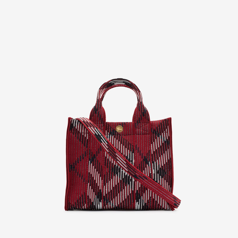 Burberry Mini Check Knitted Tote in Scarlet 80930721 - Photo-3