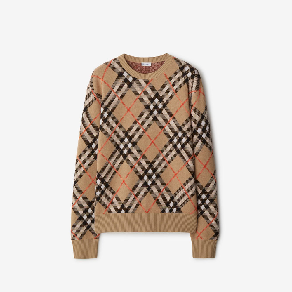 Burberry Check Wool Blend Sweater in Sand 80934861