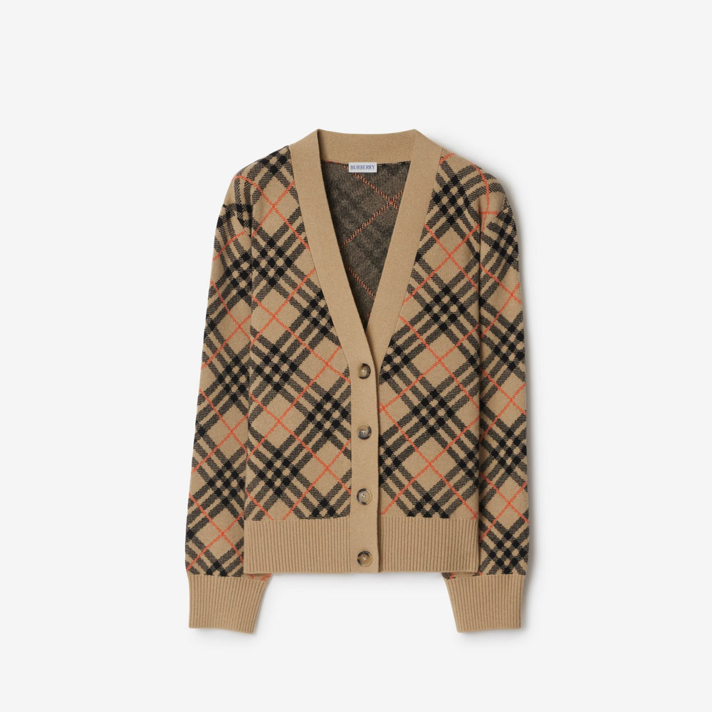 Burberry Check Cashmere Cardigan in Sand 80986731