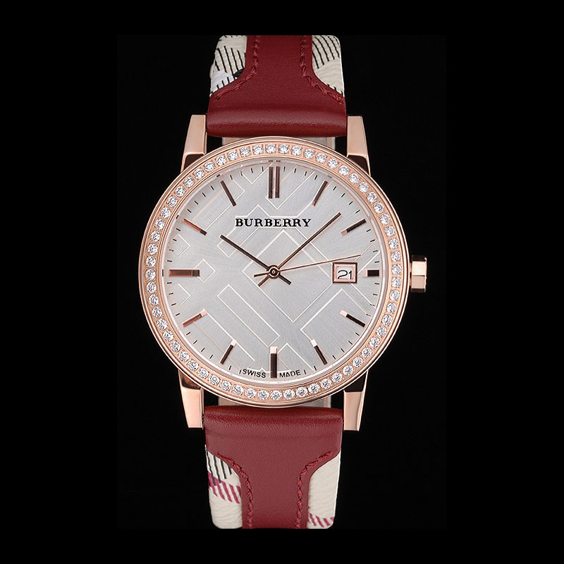 Burberry The City Classic Diamonds Case Silver Dial Red Bracelet BB5803