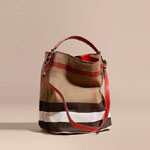 Burberry Medium Ashby in Canvas Check and Leather Cadmium Red 39457281