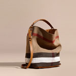 Burberry Medium Ashby in Canvas Check and Leather Saddle Brown 39457421