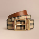 Burberry Reversible Horseferry Check and Leather Belt Tan 39757761