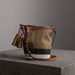Burberry Small Ashby in Canvas Check and Leather in Saddle Brown 39829331